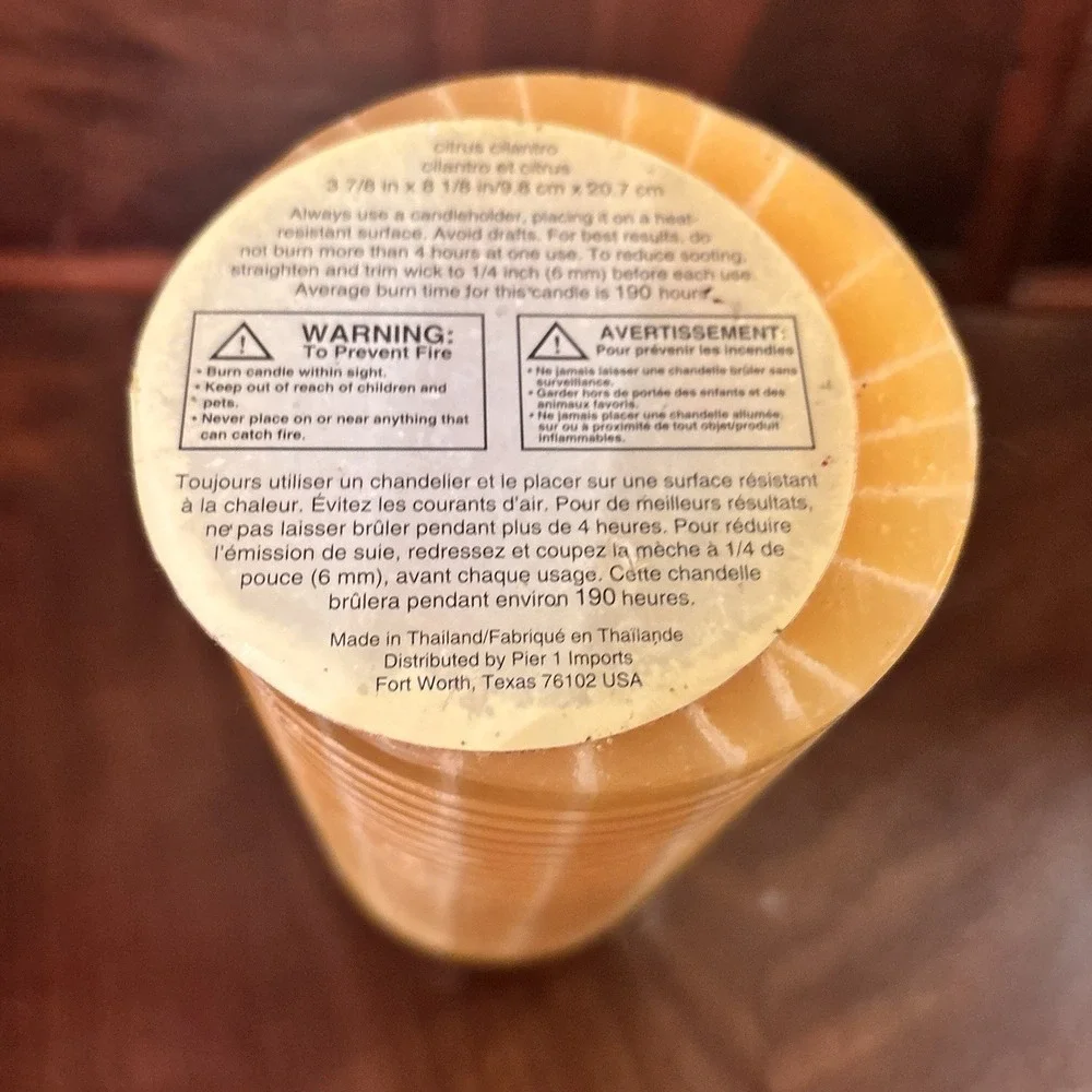 Pier 1 Imports Yellow Ribbed Pillar Candle Large 8